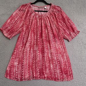 Chico's Sheer Tie Dye Yalena Chiffon Short Sleeve Top Blouse Pink White Large 2